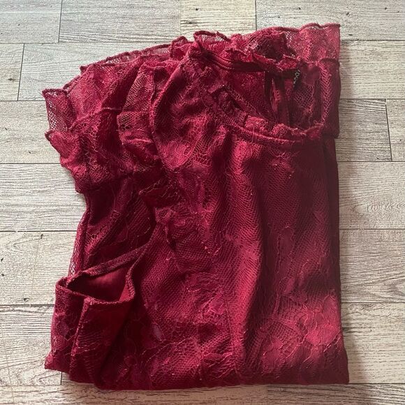 Crave Fame, Burgundy Lace, Ruffled Tank Top - Picture 12 of 12